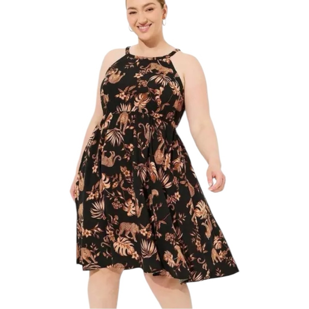 Size 1: Torrid Mini Challis Halter Neck Hi-Low Dress
